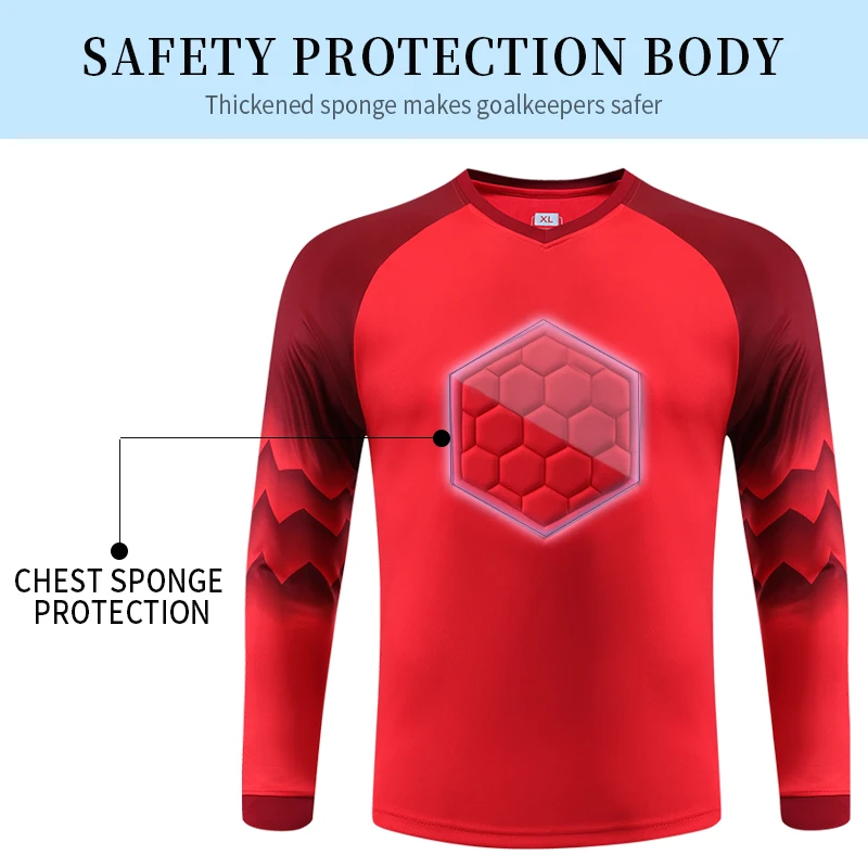 Men's Long Sleeve Goalkeeper Soccer Jersey Set with Protective Padding