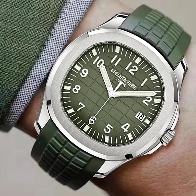 New Luxury Brand Mens Automatic Watches Green Rubber Military Clocks Mechanical Watch Stainless Steel Sports Watch Reloj Hombre