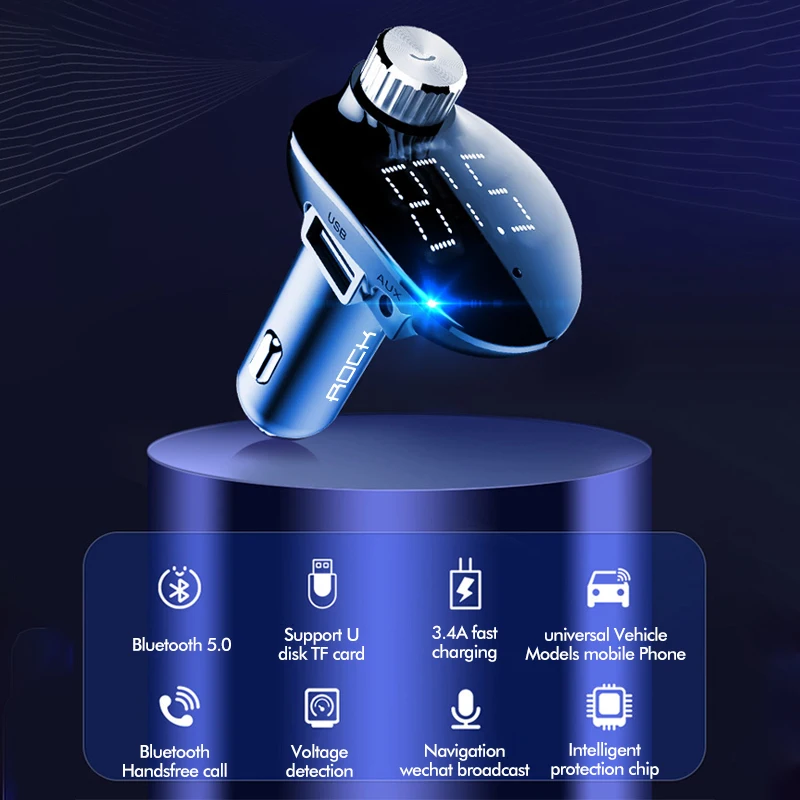 ROCK 3.4A Dual USB Автомобильное зарядное устройство для iPhone мобильный телефон с fm-передатчиком Bluetooth приемник громкой связи аудио MP3 плеер TF карта