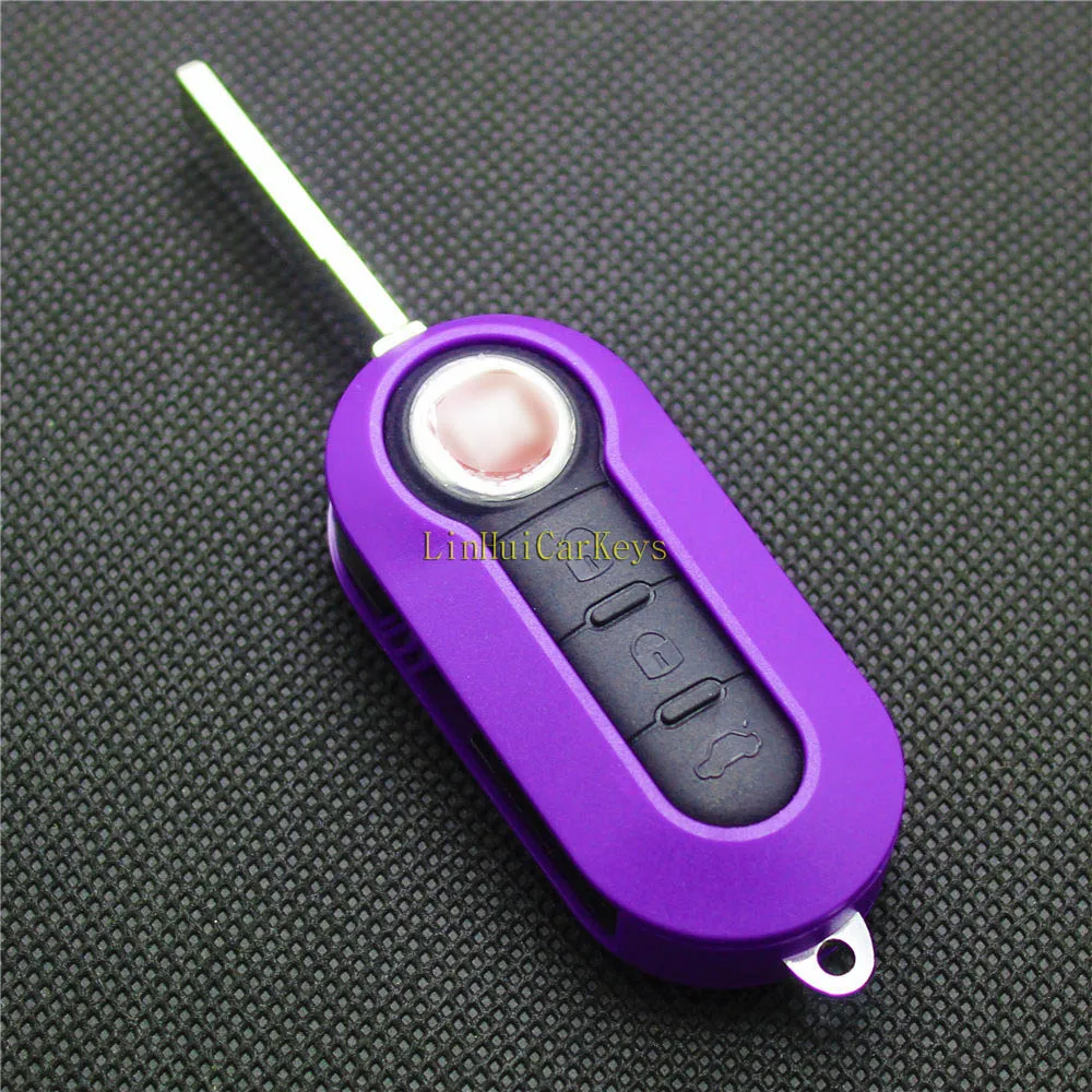 

PINECONE 3 Buttons Key Case for FIAT 500 PANDA PUNTO BRAVO Remote Car Key Uncut Brass Blade Pure Royal Purple Shell Cover 1PC
