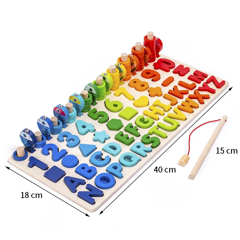 3D Wooden Toys Montessori Magnetic Fishing Digital Shape