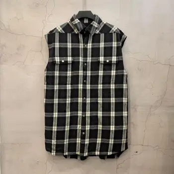 

19ss Owen seak Men Vest 100%Cotton Gothic Style Plaid Men's Clothing Tops Tees Summer Women Shirt Vest Size XL