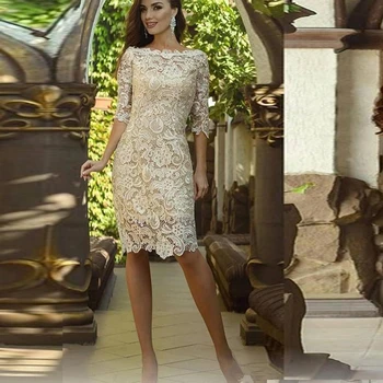

Half Sleeves 2019 Mother Of The Bride Dresses Sheath Knee Length Lace Plus Size Short Mother Dresses For Wedding
