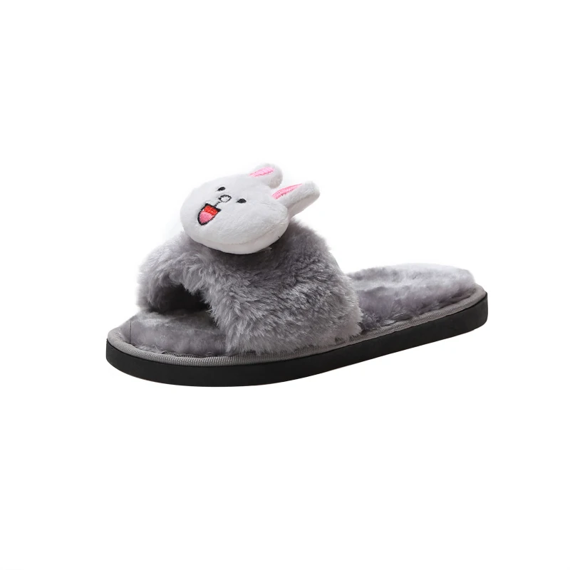 rabbit gray Детские тапочки; Новинка года; сезон осень-зима; Теплые Меховые детские тапочки с рисунком кролика и медведя; домашняя детская обувь для девочек - Цвет: rabbit gray