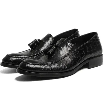 

Luxury Classic Mens Tassel Oxfords Dress Shoes Genuine Leather Crocodile Pattern Male Formal Footwear Wedding Party