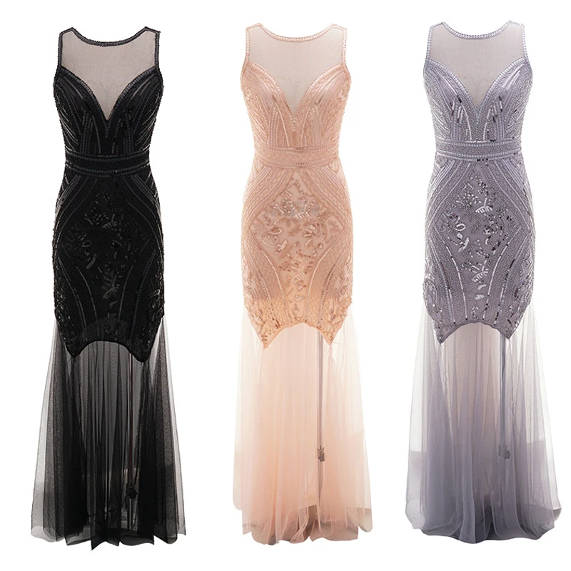 Платье размера плюс, Vestido Longo Robe Femme Ete, v-образный вырез, сексуальная открытая спина, длинное, женское, расшитое блестками Сетчатое платье для вечеринки, облегающее платье, одежда