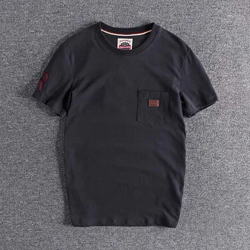 

Simple pure color pocket decoration pure slim fit and fashionable European and American men's short sleeve T-shirt bottom