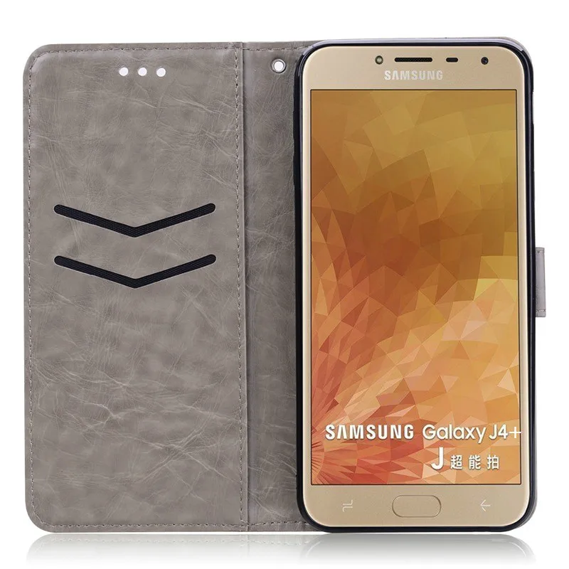Кожаный чехол для samsung Galaxy J4 чехол Чехол-портмоне с откидной крышкой для samsung Galaxy J4 Plus чехол для Coque samsung J4 чехол