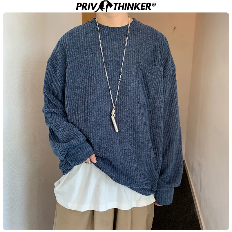 

Privathinker Men's O-Neck Simple Style Loose Sweater 2019 Men Autumn Pullovers Tops Male Solid Knitted Sweaters Fashion Clothes