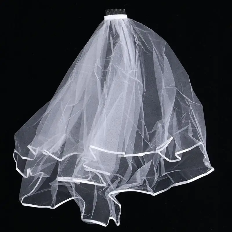 Простая и элегантная венчальная Фата свадебная Тюль вуали с гребешком и кружевной лентой край белый (белый)