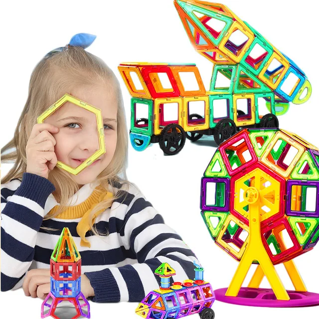 30-200pcs Big Magnetic Designer Construction Set Model & Building Toy Plastic Magnetic Blocks Educational Toys For Kids Gifts 2