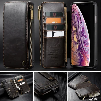 

Wallet Case for IPhone 11 Pro XS Max XR Zipper Pocket Credit Card Slots Back for IPhone X 7 8 6 6S Plus Detachable Leather Case