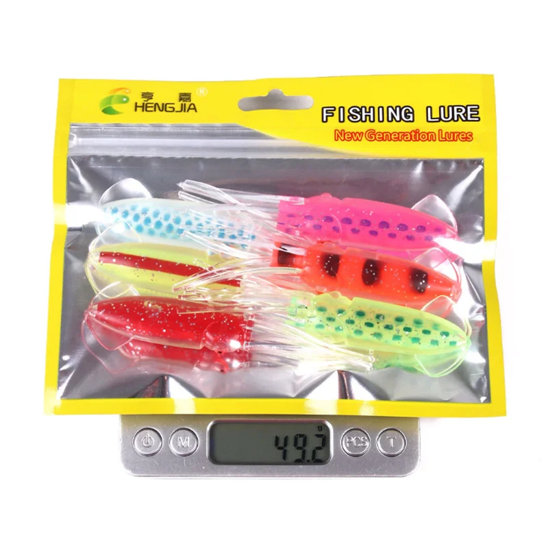 

3D Eyes 6Colors 6pcs/set 53g/10cm Plastic Soft Bait Artificial Wobbler Beard Squid With Hook Bionic Bait Sea Fishing Lure