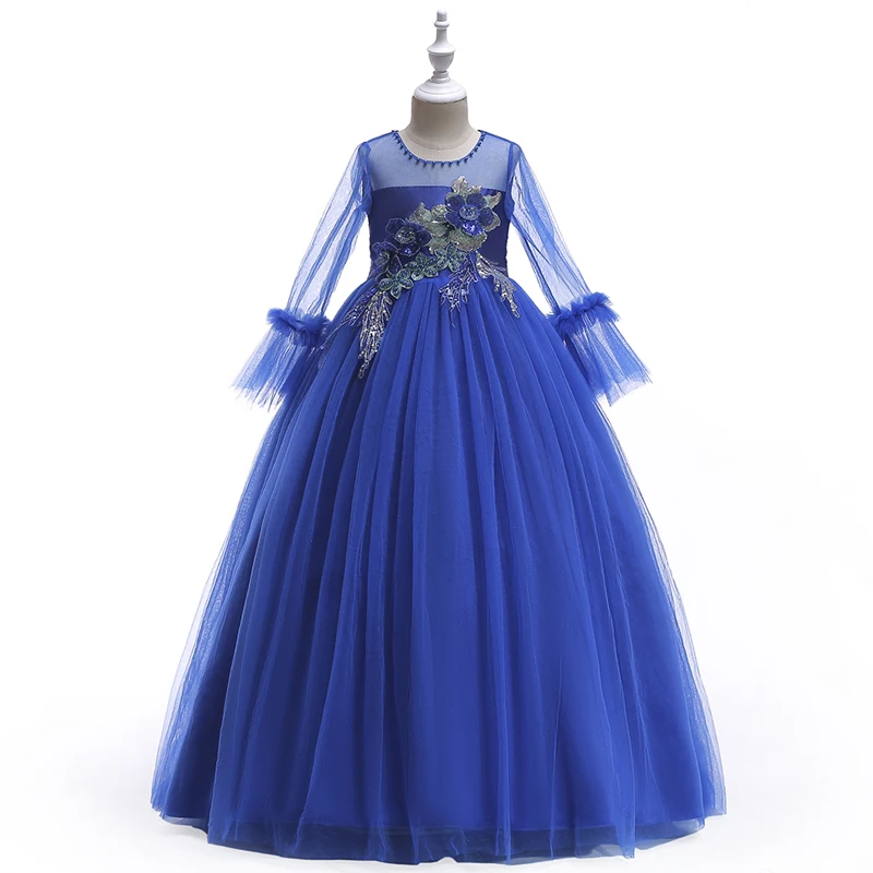 Petit Camelia/Вечерние платья для девочек костюм Рапунцель платья для маленьких девочек платье с длинными рукавами для девочек на свадьбу, день рождения, возраст от 3 до 8 лет - Цвет: Blue