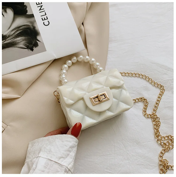 Dikaril Women Mini Handbag New Elegant Shoulder Messenger Portable Chain Bag Girl Cute Bag Pearl Crossbody Rhombus Small Bags