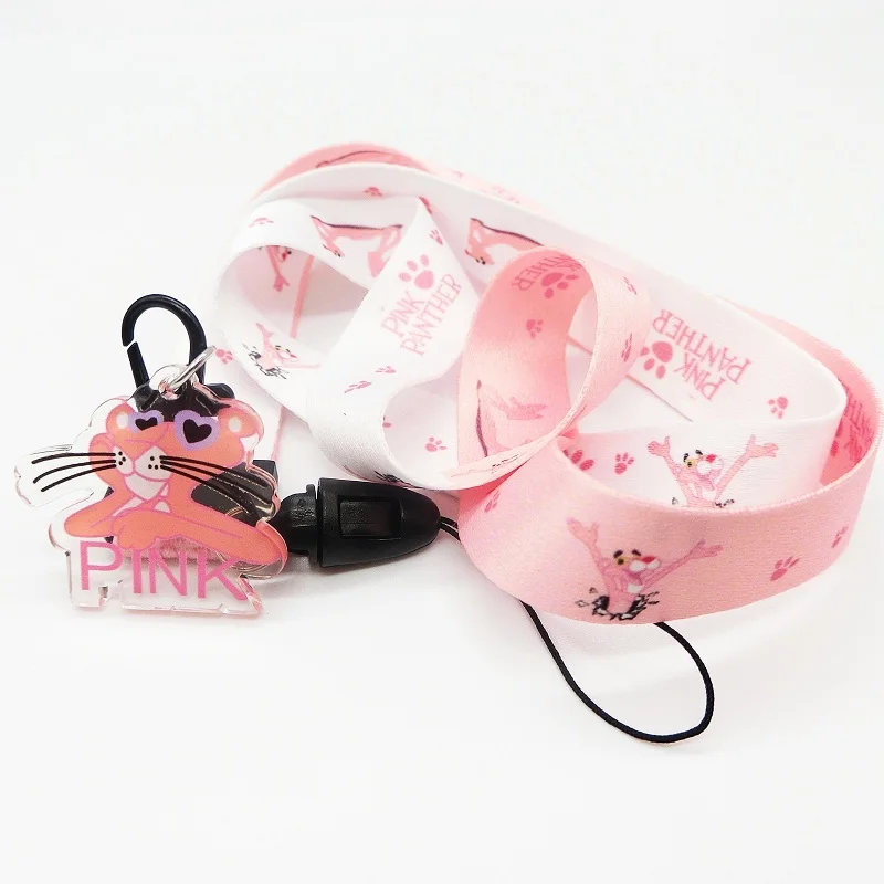 Pink Panther Phone Charm Cute Lanyard for keys Card Neck Holder Hang Rope Neck Strap Mobile Straps Keychain Lanyards Handykette - Цвет: Розовый