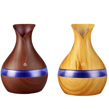

300 Ml Ultrasonic Air Humidifier Aroma Essential Oil Diffuser With Wood Grain 7 Color Changing Led Lights For Office Home