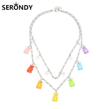 

Jelly 7 Color Bear Pendant Necklace For Women Jewelry Collares Friends Girl Chains Accessories Aesthetics Suspension XL10225