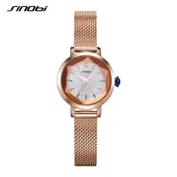 Reloj Mujer, роскошные женские часы с бриллиантовым цветком, SINOBI, наручные часы со стеклом, водонепроницаемые, из нержавеющей стали, с сеткой