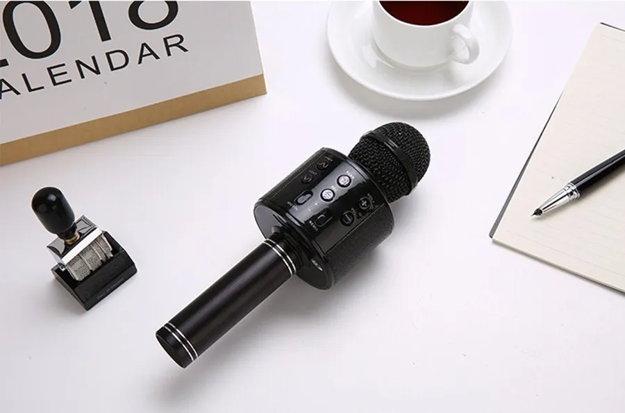 black WS 858 bluetooth караоке микрофон KTV беспроводной Профессиональный динамик consender портативный микрофон Радио Студия запись - Цвет: black