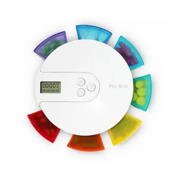 

Travel Medicine Organizer with 7-day Rainbow Digital Pill Box with Alarm 7 Rainbow Round a Week Timed Medicine Reminder