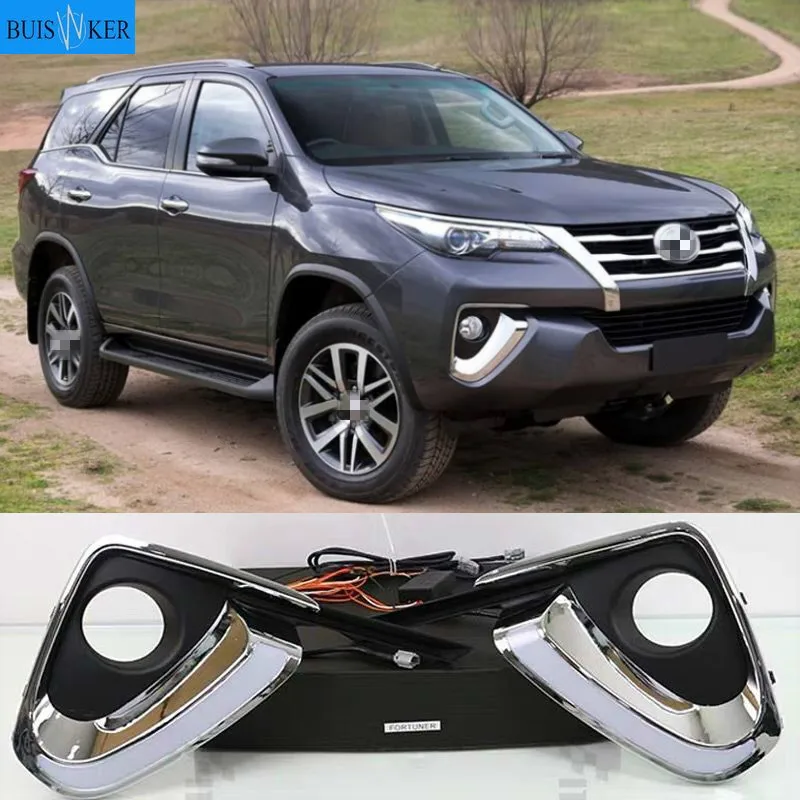 

Для Toyota Fortuner 2015 2016 2017 DRL светодиодный дневный ходовой светильник Дневной светильник противотуманная фара крышка поворотного желтого сигнала