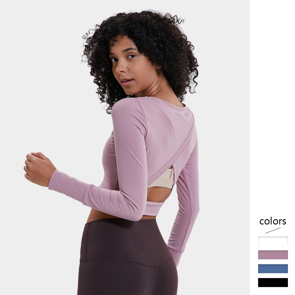 

Women Sports T-shirt Long Sleeve Quick-dry and Elastic Compression Crop Top Backless Mujer Workout Fitness Activewear for Gym
