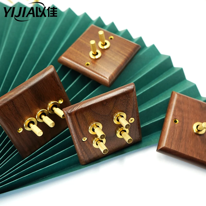 

Brass wall switch,220V 10A vintage toggle wallpad switch wood panel 1/2/3/4Gang 2Way brass wrench Switch Retro style LightSwitch