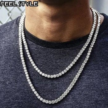 

Hip Hop 1 Row Tennis Chain AAA CZ Stone 3/4/5 Bling Iced Out Silver Color 4 Prong Cubic Zircon Necklace Bracelet For Men Jewelry
