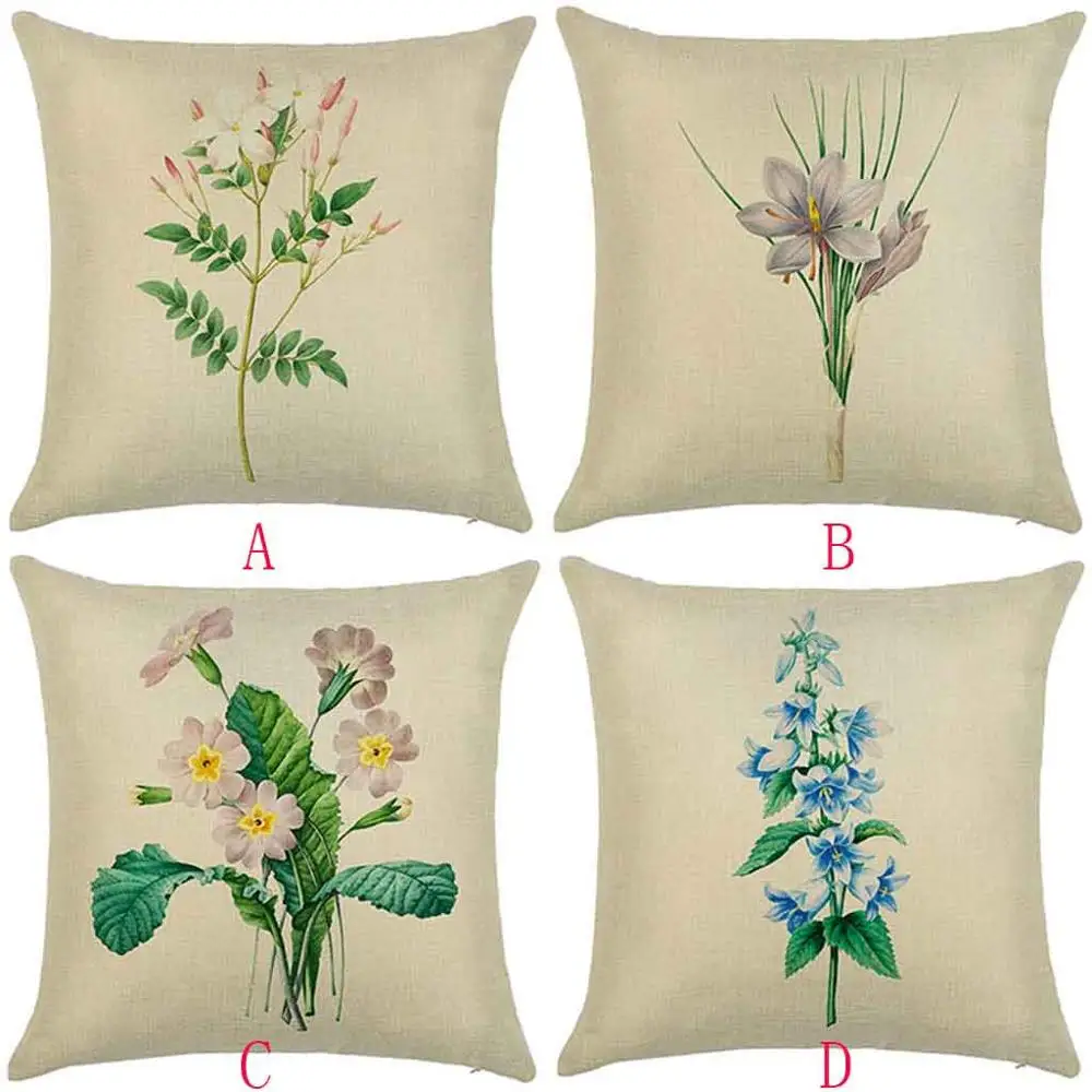 cheap Plant flower bellflower hug pillowcase Vintage Retro Cotton Linen Waist Throw Pillow Case Cushion Cover Home Sofa Decoration