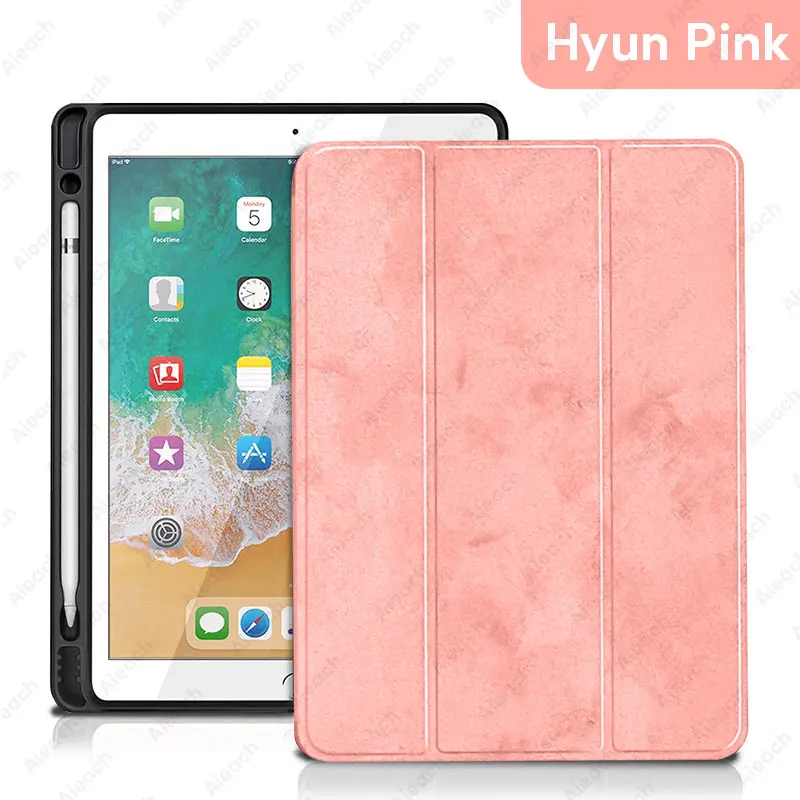 Pink 2 Чехол для iPad Pro 10,5 со встроенным карандашом, умный кожаный мягкий силиконовый тканевый чехол для Apple iPad 10,2 Air 3 - Цвет: Pink 2