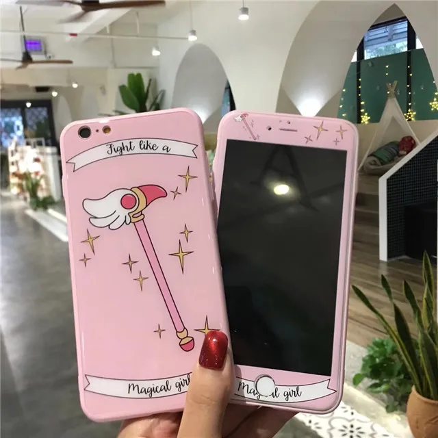 Для iPhone 6 6S 7 8 Plus XR X XS Max Sailor Moon Cardcaptor Sakura стеклянный жесткий чехол для телефона+ Защитная пленка для экрана из закаленного стекла - Цвет: 8