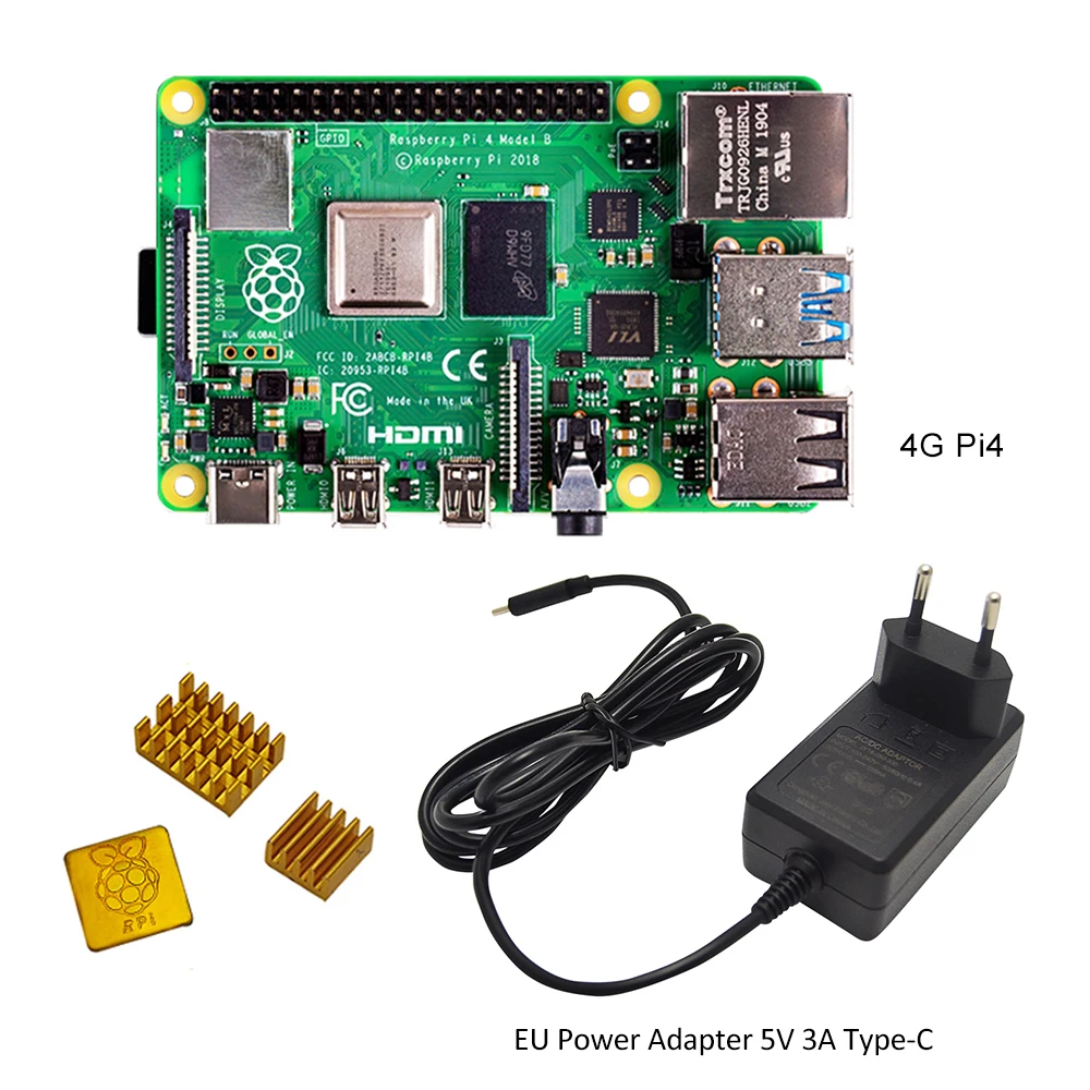 Официальная макетная плата Raspberry Pi 4 Model B Гб ОЗУ + адаптер питания ЕС/США 5 в 3 А