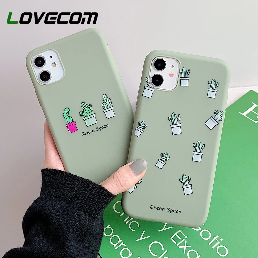 

LOVECOM Cactus Phone Case For iPhone 11 Pro Max XR XS max 6 6S 7 8 Plus X Korean Style Printed Soft TPU Phone Back Cover Cases