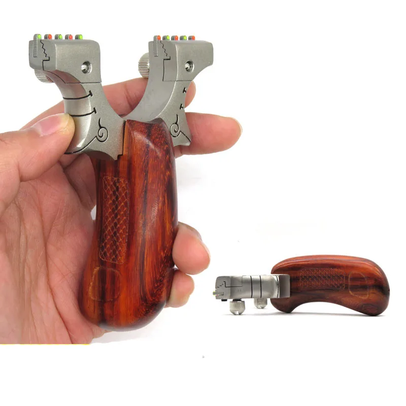 

Portabl Slingshot Stainless Steel Catapult +Wood Handle with Powerful Rubber Band Outdoor Hunting Shooting Sling Shot