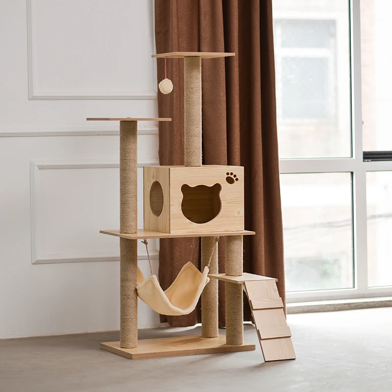 Imitation Wood Cat Climbing Frame Cat Tree Cat Jumping Platform National Cat Litter Cat Scratching Cat Toy - Цвет: Тёмно-синий