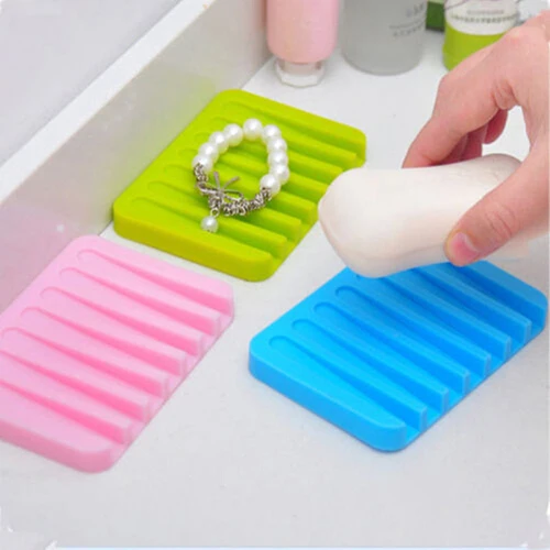 Flexible Bathroom Silicone Soap Storage Holder Dish