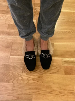 

Fur Boots Shoes Women Winter Snow Boots Female Iron Chain Woman Warm Plush Flat Ankle Boots Genuine Leather Suede Boots