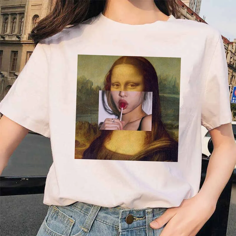 Mona Lisa футболка хип хоп 90S Повседневная футболка с коротким рукавом Одежда уличная Harajuku стиль футболки женские футболки забавные женские - Цвет: 4575