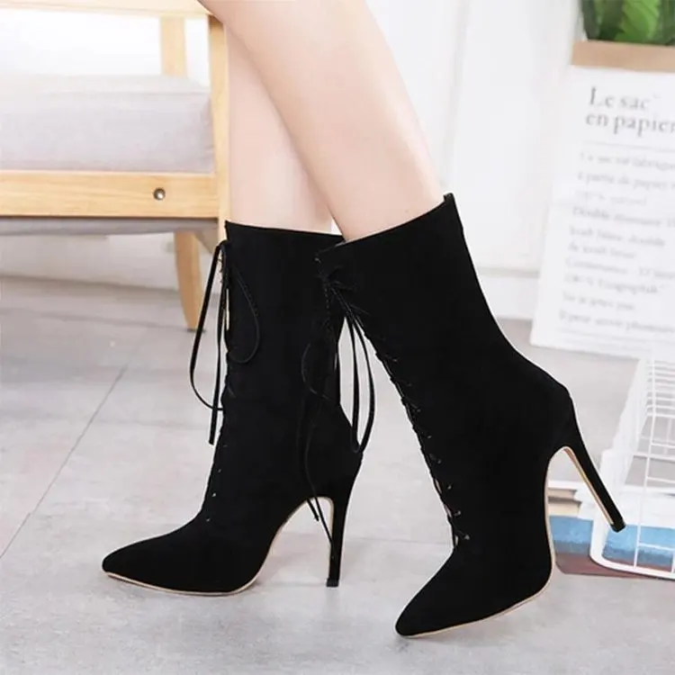 

2019 Autumn And Winter New Style Women's Boots Ozhouzhan Simple Bandage Cloth Boots Suede High-Heel Tube Boots