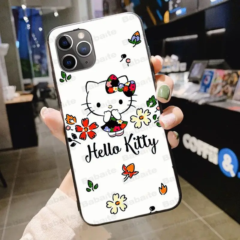 Hello kitty черный мягкий чехол для телефона из ТПУ чехол для iPhone X XS MAX 6 6s 11pro 7plus 8Plus 5S SE XR чехол