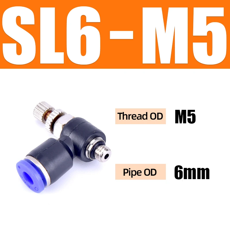 SL6-M5 SL 4 6 8 10 12mm Fast connection Pneumatic Fitting M5" 1/8" 1/4" 3/8" 1/2 air speed Regulating valve throttle valve - Цвет: SL6-M5