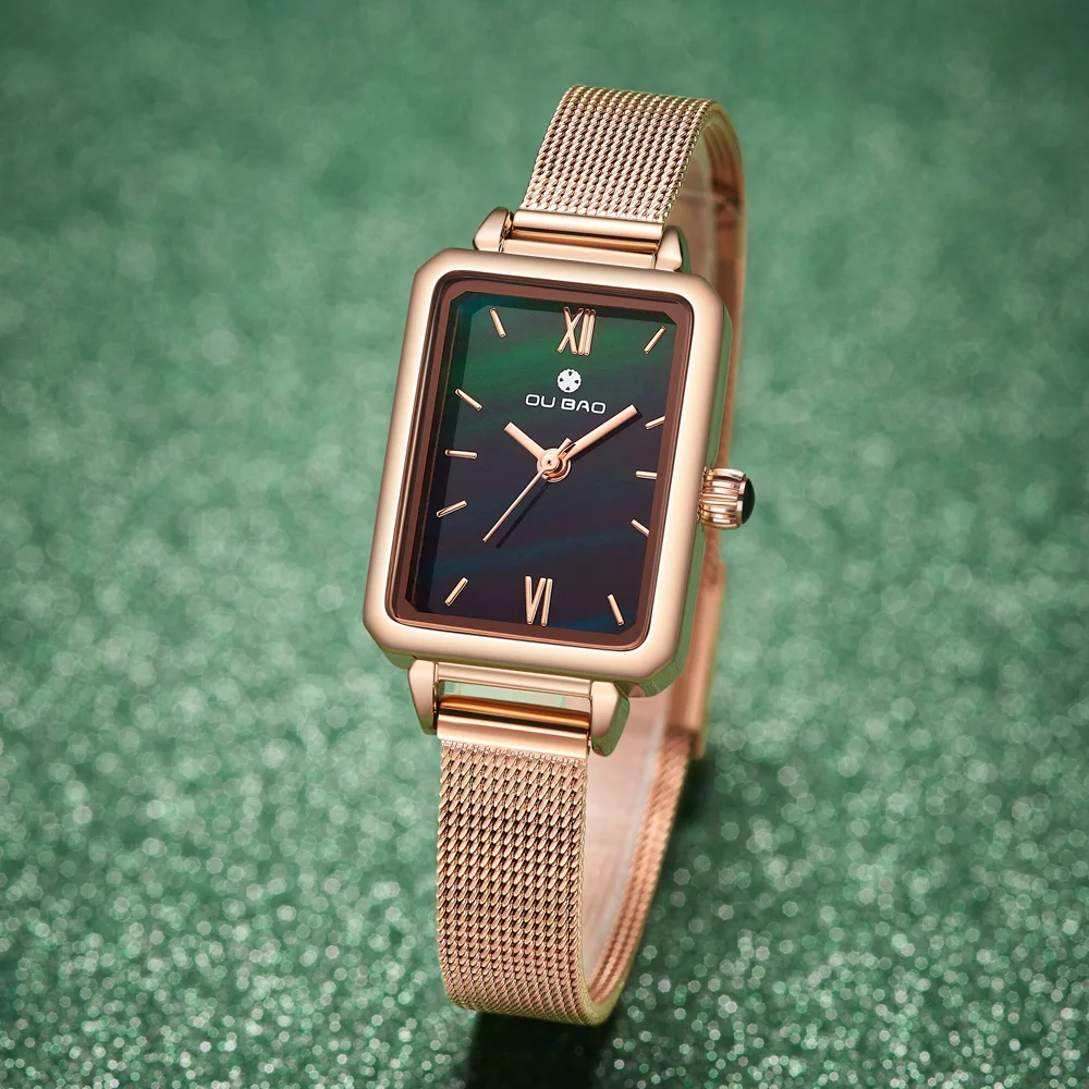 Women's Luxury Rosegold Watch Ladies Creative Rectangle Dress Quartz Wrist Watch Female Clock Stainless Steel Bracelet Relogio