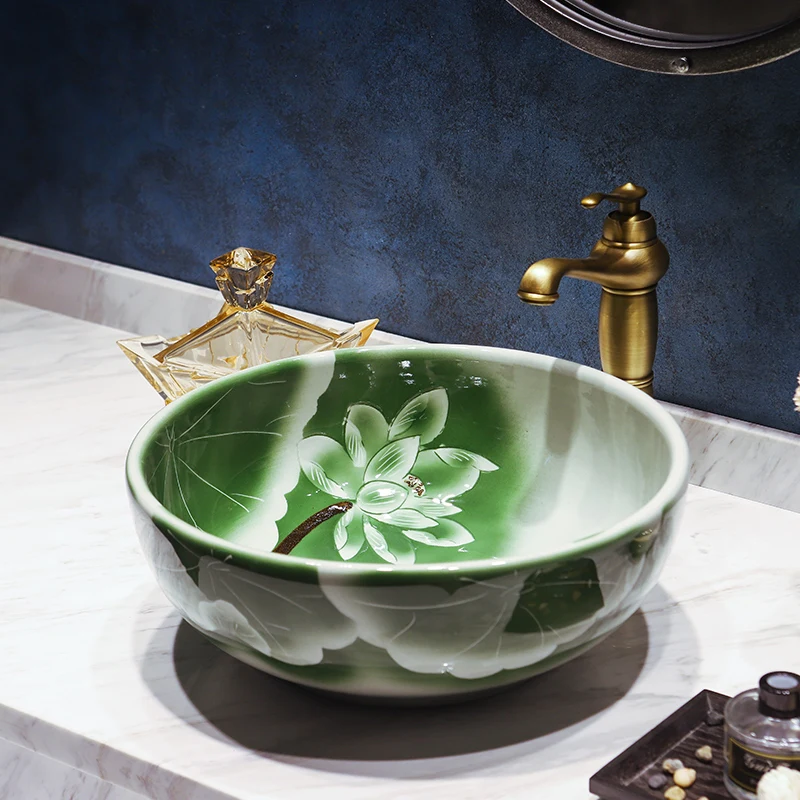 

Lotus Design China Artistic Handmade Ceramic wash basin Round Counter top artificial wash basin