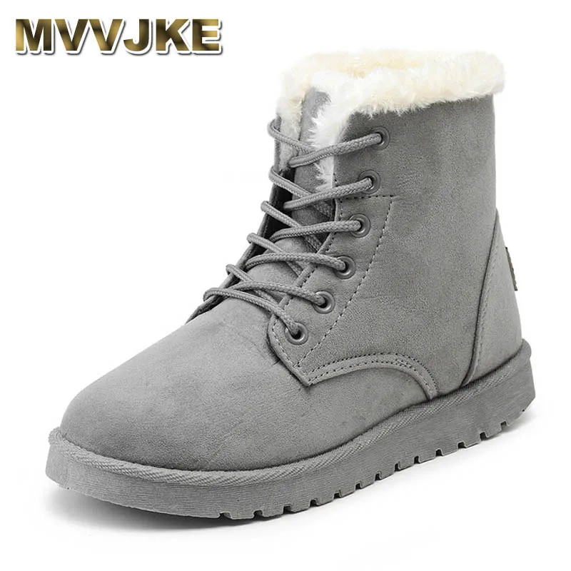

MVVJKEClassic winter boots for women warm fur snow ankle suede boots Plush insole for women high quality women boots with laces