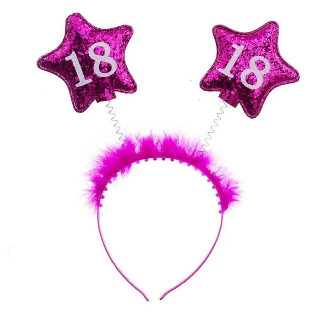 

18th Birthday Party Sequins Headband Purple Color 18 Years Old Grown-up Star Shaped Head Hoop Girl's 18th Birthday Party Props