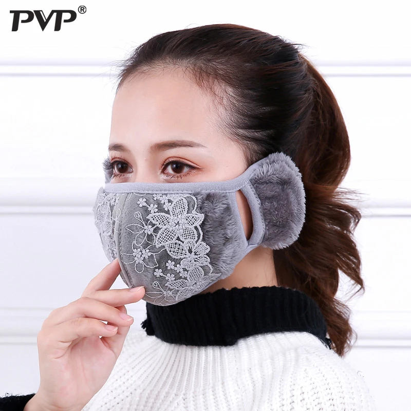 Gray PVP модная кружевная удлиненная мультяшная маска для рта защита ушей маска Защита велосипедная Ветрозащитная маска против пыли маска для лица - Цвет: Gray