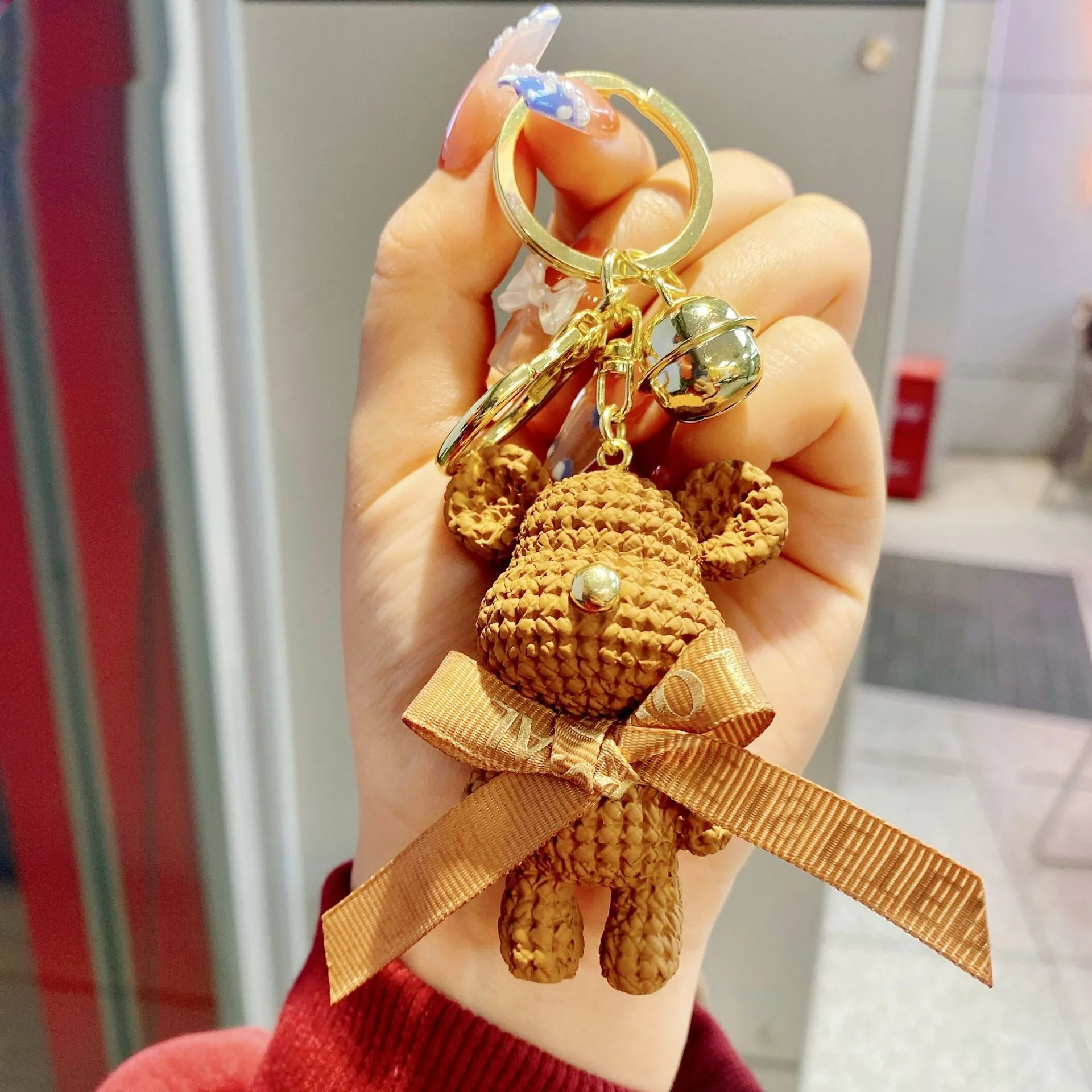 New Leather Weave Rope DIY Bear Keychain Cartoon Cute Animal Doll