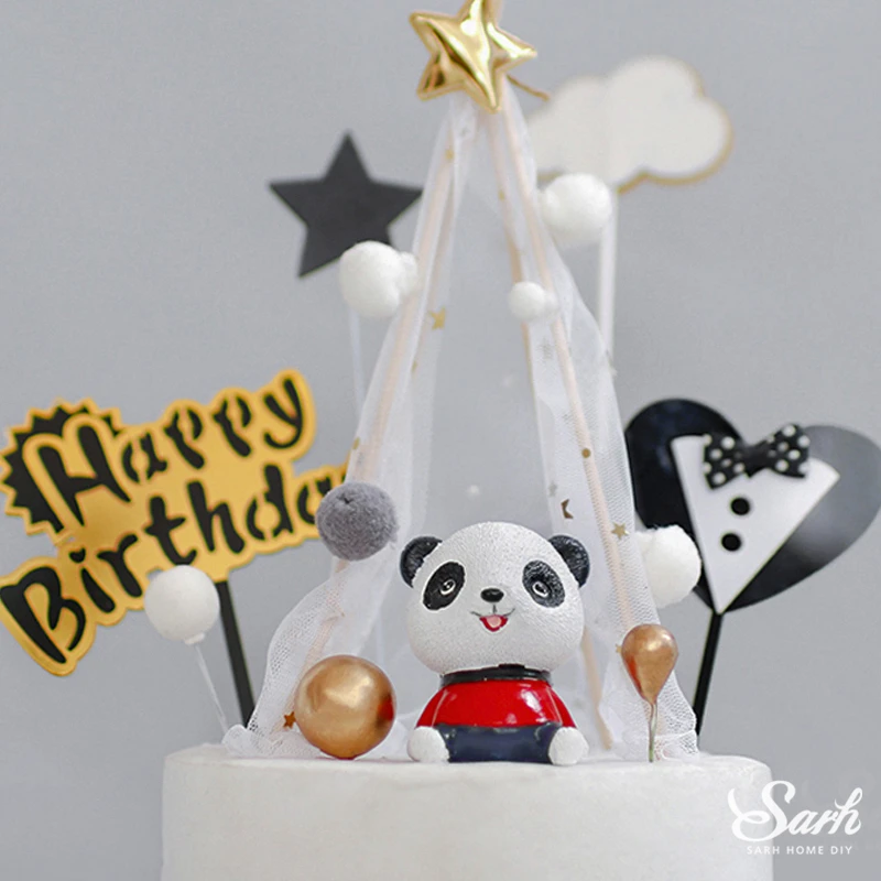 Коллекция панда качающаяся голова торт Топпер Hairball Звезда палатка с днем рождения украшение для свадьбы юбилей выпечка в подарок