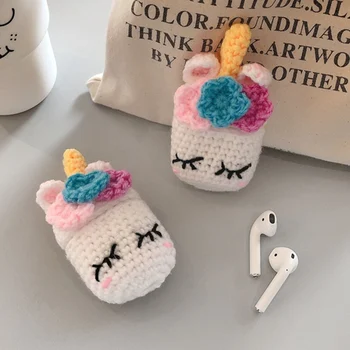 

Cute Cartoon Unicorn Wool Weaving Protective Case Keychain Wireless Bluetooth Earphone Cases for Airpods 1 2 Protect Cover